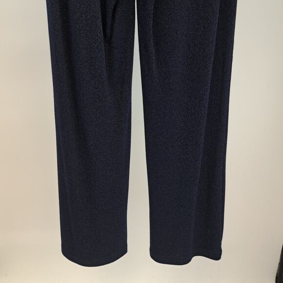 Eloquii Pants Plus 16‎ Elastic Waistband Pull On Metallic Knit High Waist Navy - Picture 4 of 7